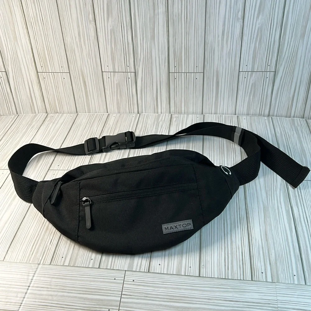 MAXTOP Large Crossbody Fanny Pack with 4-Zipper Pockets Black Waist Pack NWOT‎
